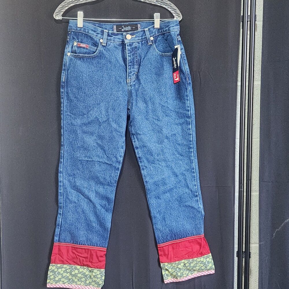 Vintage High Waist Denim Jeans Women's Size 7 Blue Red Green Cuff Lined Jalate
